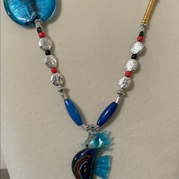 Artisan Blue and Gold Fish Pendant Necklace - Picture 4 of 12